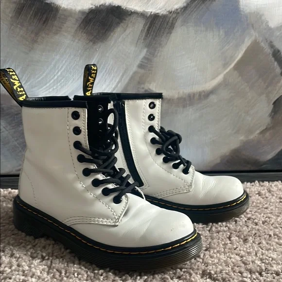 Kids Dr. Martens 1460 White Boots with Black Laces - Picture 1 of 6